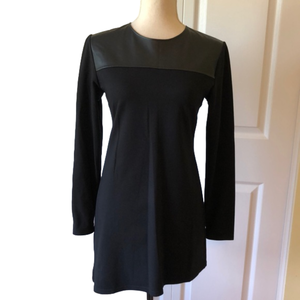 6 By Six Black Ponte Asymmetrical Tunic with Faux Leather Trim Womans Sz…